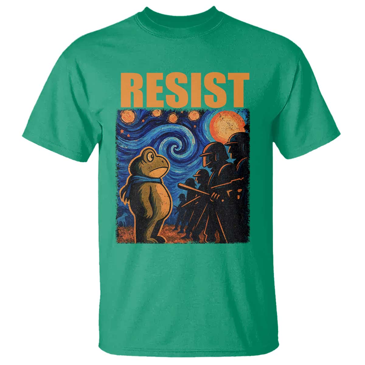 Starry Night Resist Frog T Shirt Resistance Protest Surreal Art Graphic TS02 Irish Green Print Your Wear