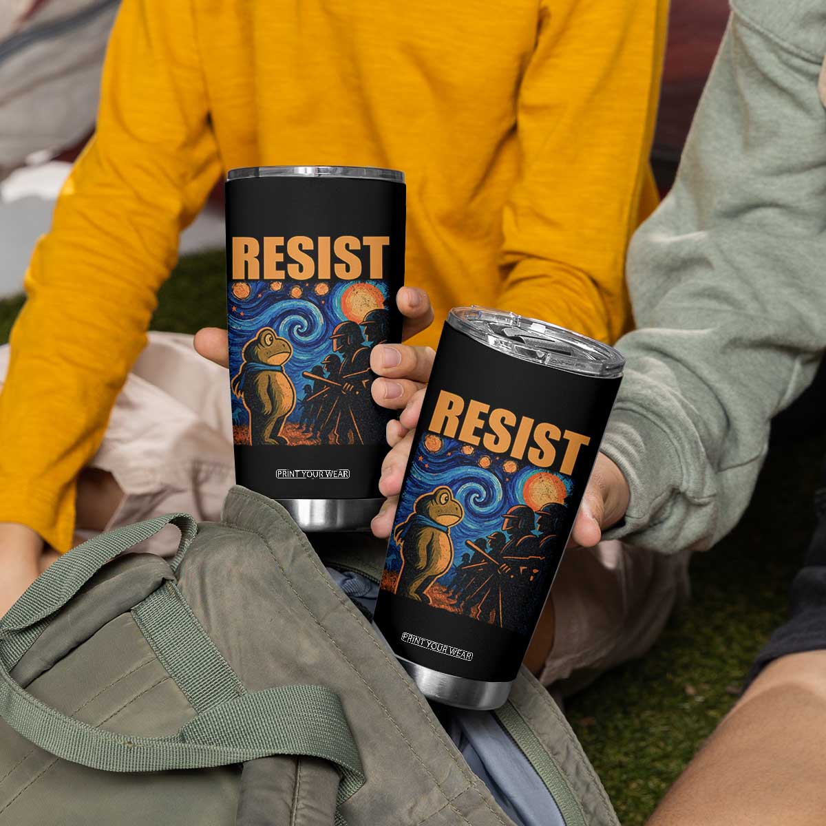 Starry Night Resist Frog Tumbler Cup Resistance Protest Surreal Art Graphic TS02 Print Your Wear