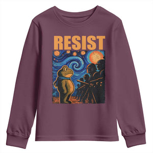 Starry Night Resist Frog Youth Sweatshirt Resistance Protest Surreal Art Graphic TS02 Maroon Print Your Wear