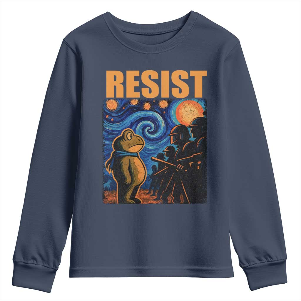 Starry Night Resist Frog Youth Sweatshirt Resistance Protest Surreal Art Graphic TS02 Navy Print Your Wear