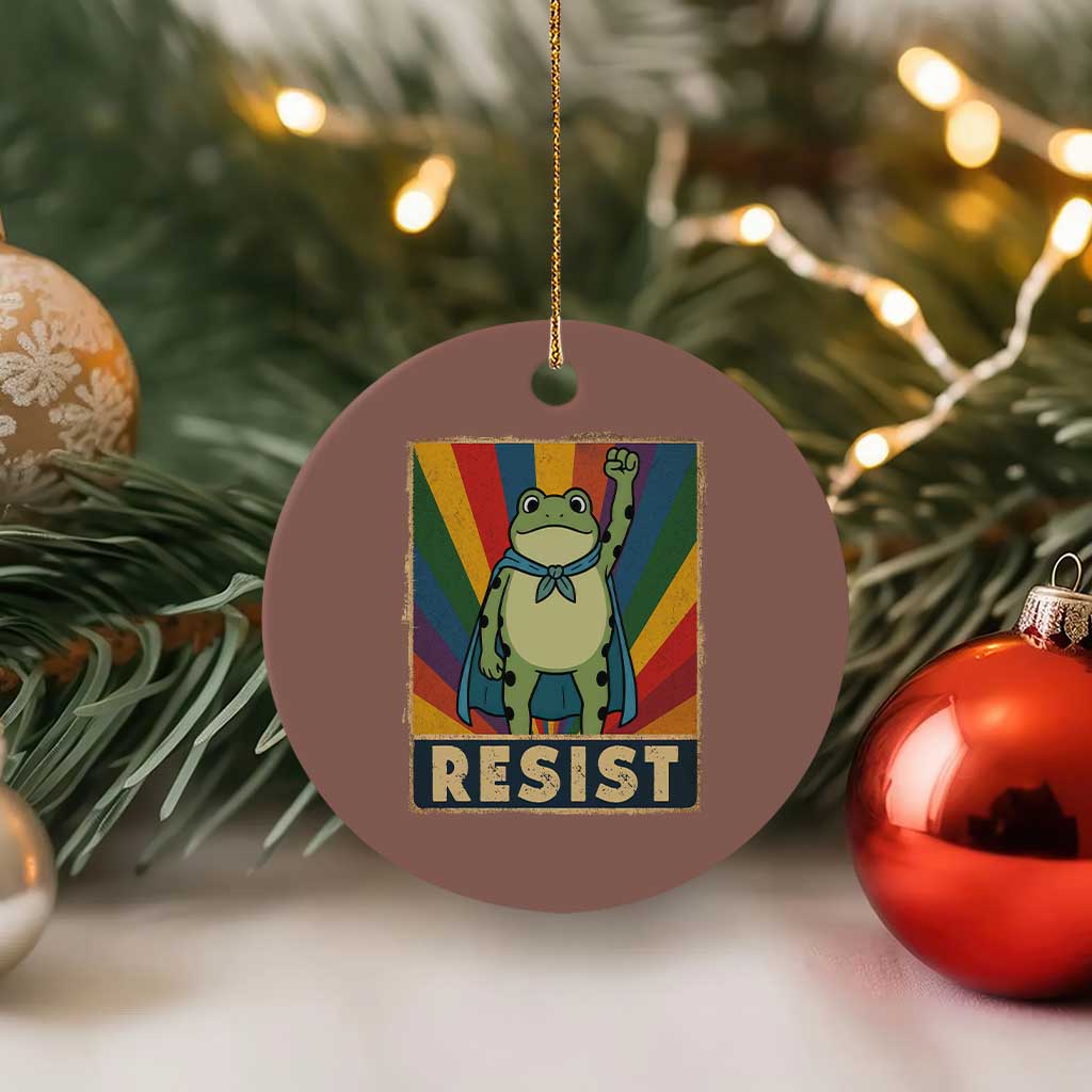 Rainbow Resist Frog Ceramic Ornament Portland Pride and Protest Resistance TS02 1pc Mocha Print Your Wear