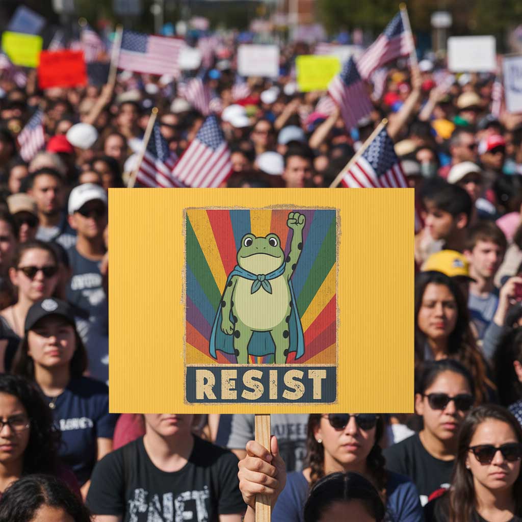 Rainbow Resist Frog Protest Sign Portland Pride and Protest Resistance TS02 Horizontal 18