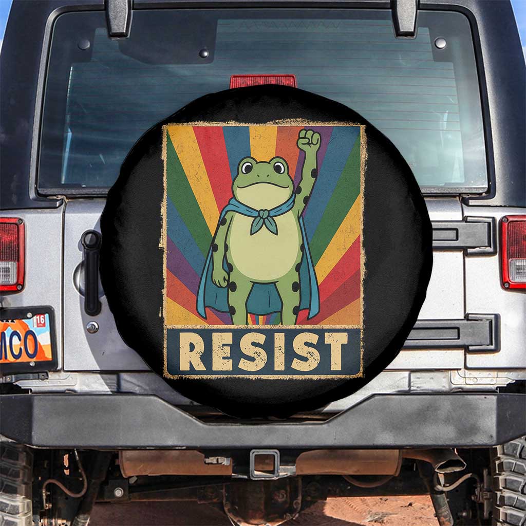 Rainbow Resist Frog Spare Tire Cover Portland Pride and Protest Resistance TS02 No hole Black Print Your Wear