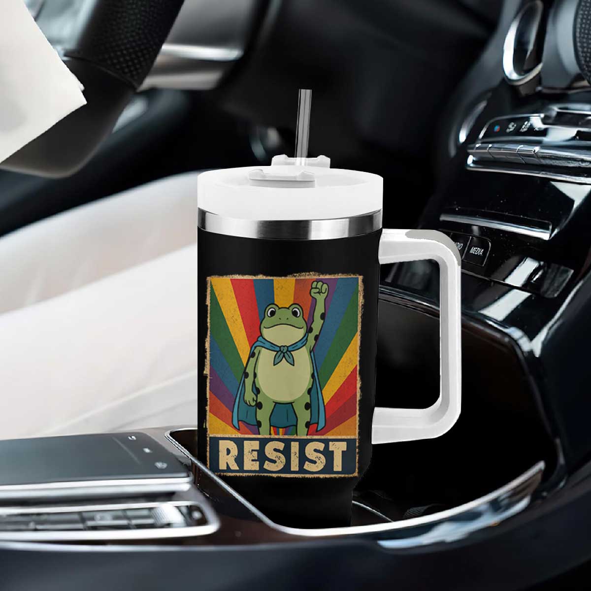 Rainbow Resist Frog Tumbler With Handle Portland Pride and Protest Resistance TS02 Print Your Wear