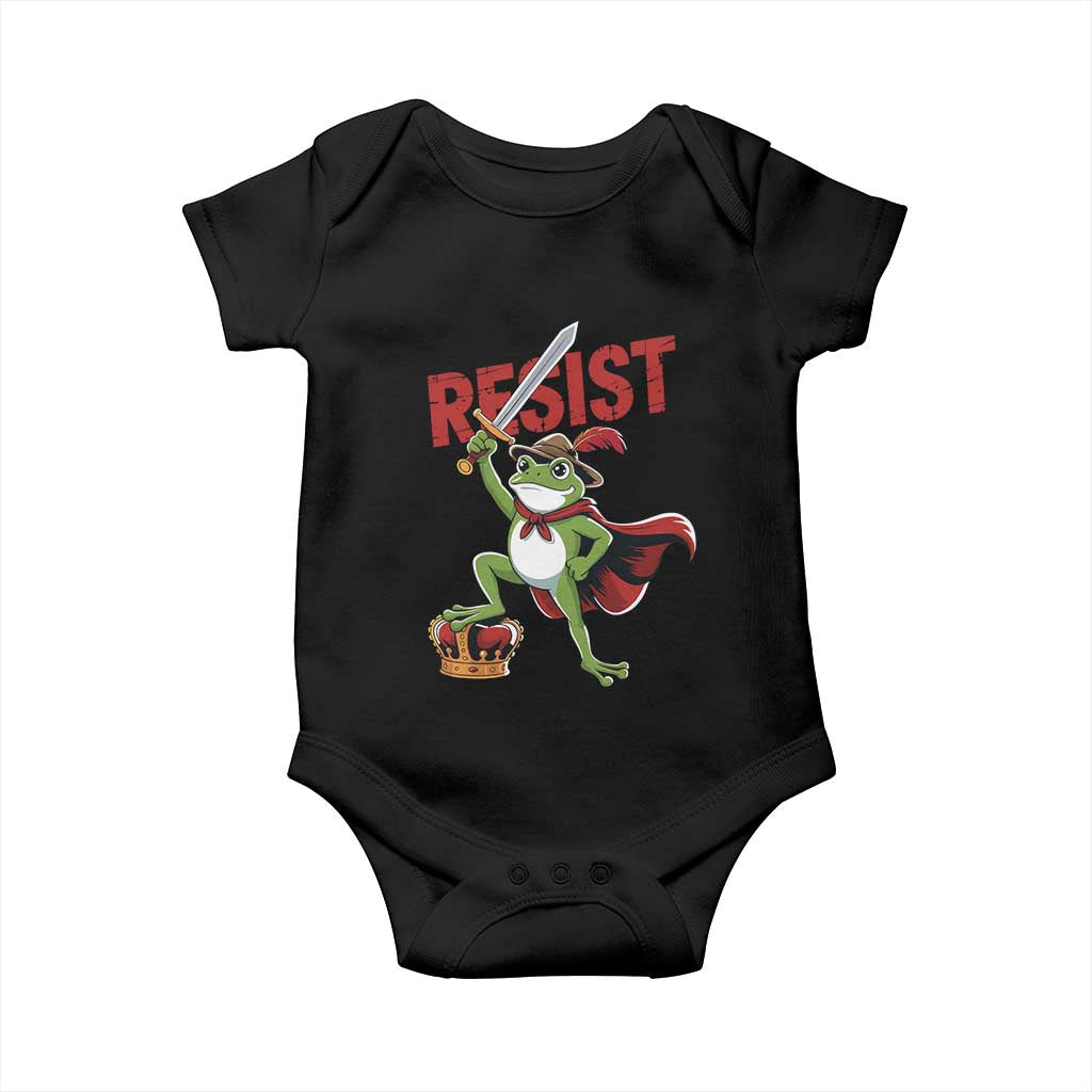Sword Wielding Frog Resistance Baby Onesie Resist Protest No Kings TS02 Black Print Your Wear