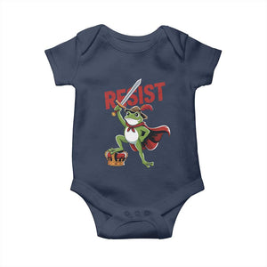 Sword Wielding Frog Resistance Baby Onesie Resist Protest No Kings TS02 Navy Print Your Wear