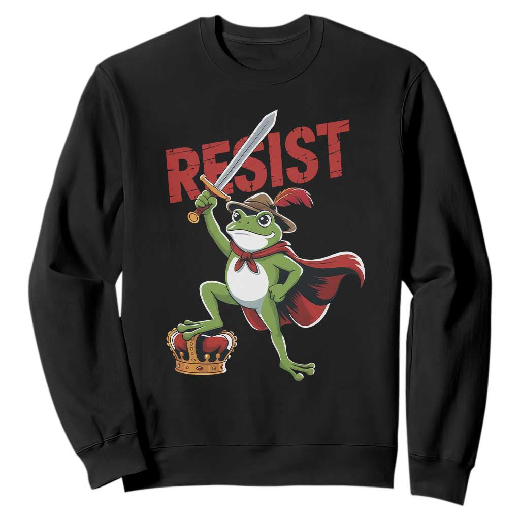 Sword Wielding Frog Resistance Sweatshirt Resist Protest No Kings TS02 Black Print Your Wear