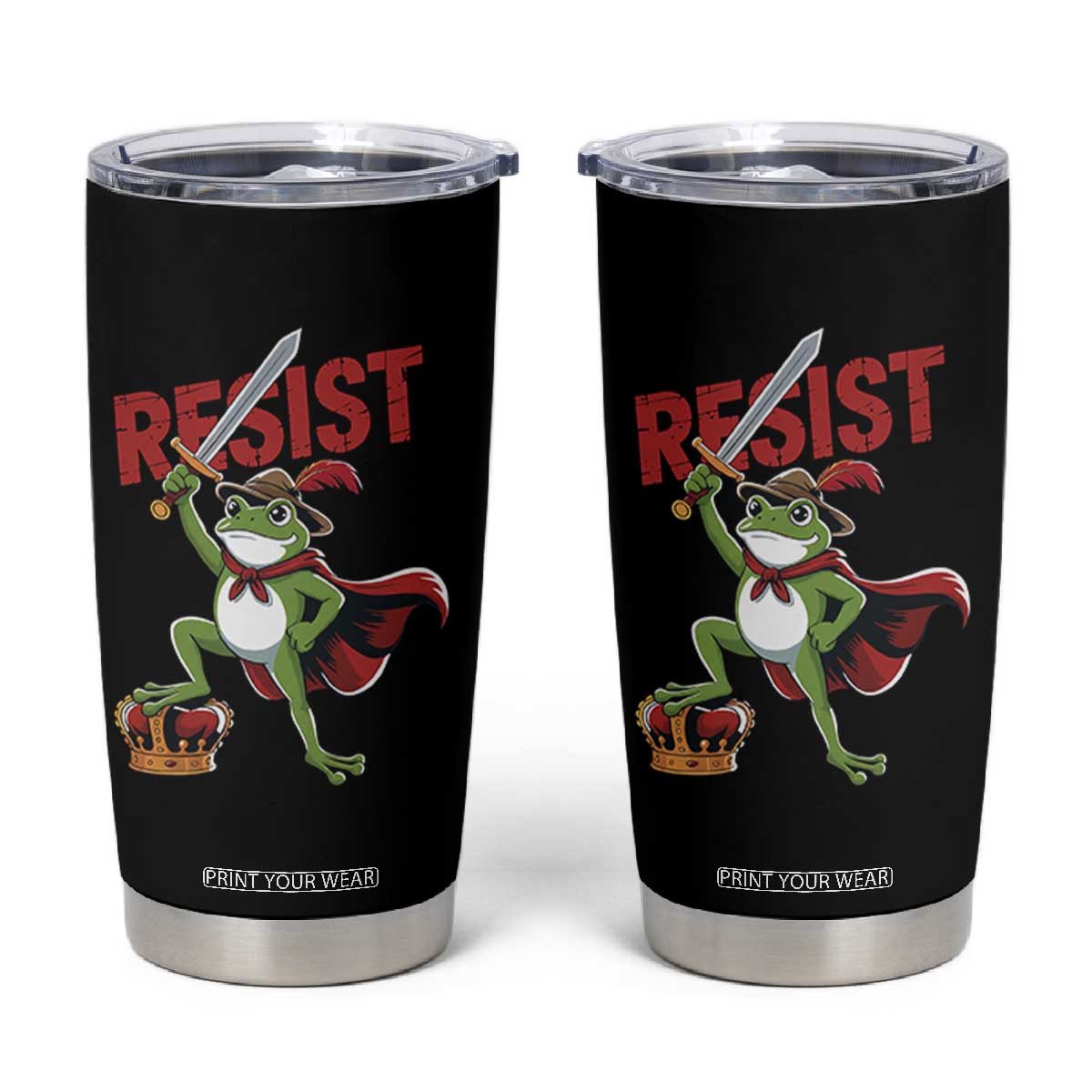 Sword Wielding Frog Resistance Tumbler Cup Resist Protest No Kings TS02 Black Print Your Wear