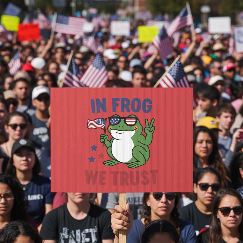 In Frog We Trust Protest Sign Patriotic Portland Frogs Protest TS02 Horizontal 18