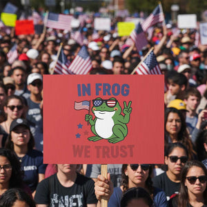 In Frog We Trust Protest Sign Patriotic Portland Frogs Protest TS02 Horizontal 18" × 24" Red Print Your Wear