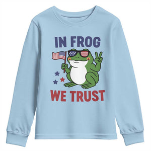 In Frog We Trust Youth Sweatshirt Patriotic Portland Frogs Protest TS02 Light Blue Print Your Wear