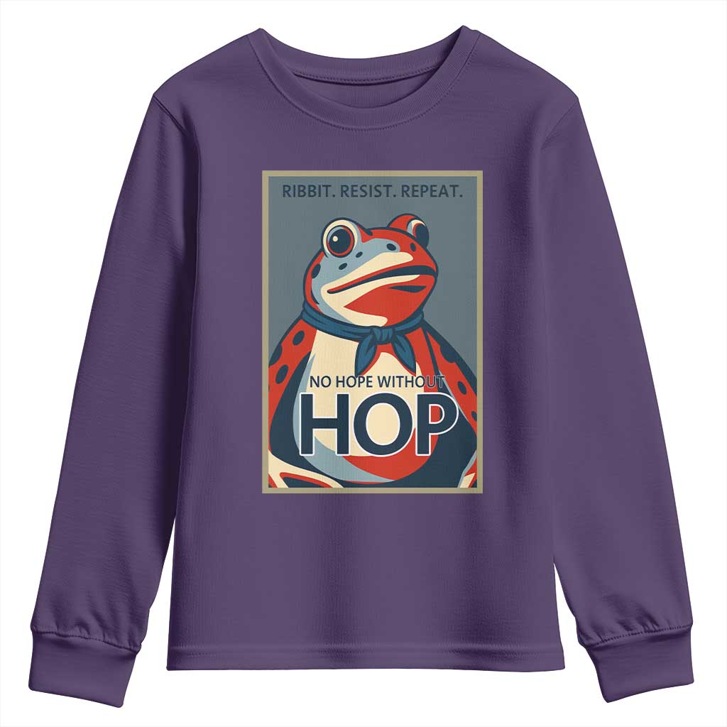 No Hope Without Hop Youth Sweatshirt Ribbit Resist Repeat Resistance Frog Protest Pop Art Graphic TS02 Purple Print Your Wear