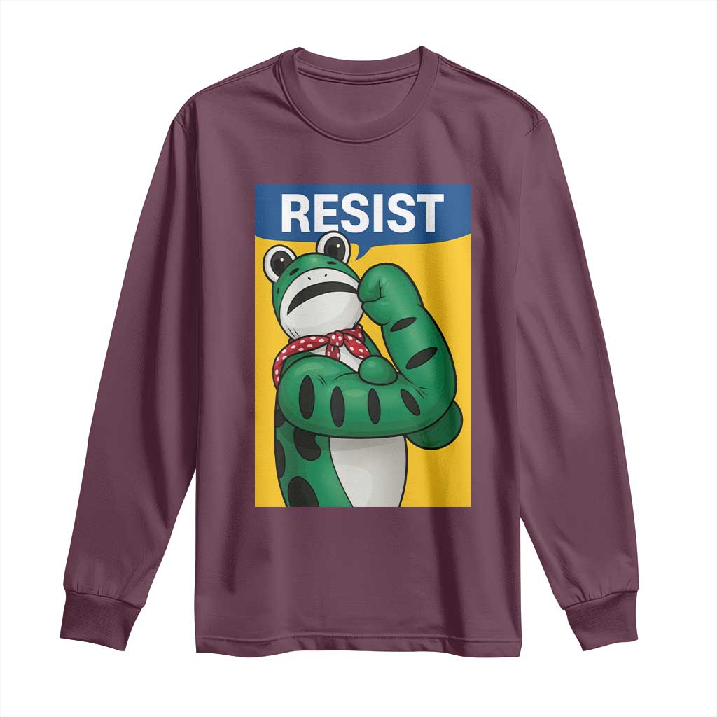 Resist Rosie Frog Long Sleeve Shirt Protest Parody Feminist Retro Poster TS02 Maroon Print Your Wear