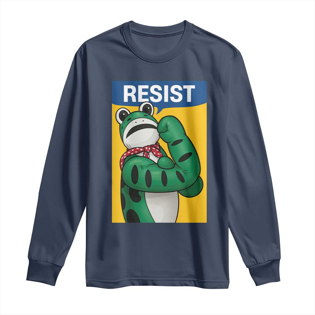 Resist Rosie Frog Long Sleeve Shirt Protest Parody Feminist Retro Poster TS02 Navy Print Your Wear