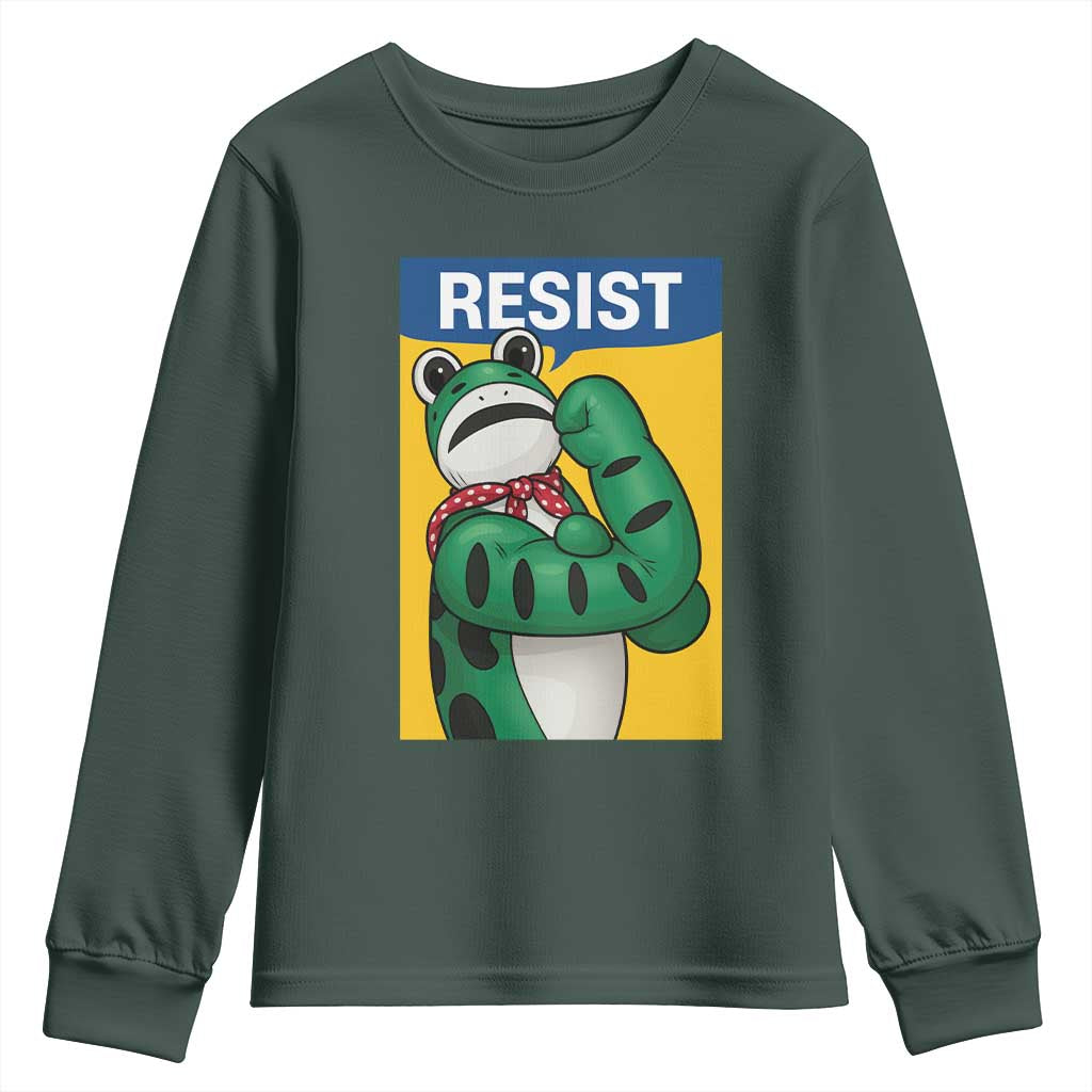 Resist Rosie Frog Youth Sweatshirt Protest Parody Feminist Retro Poster TS02 Dark Forest Green Print Your Wear