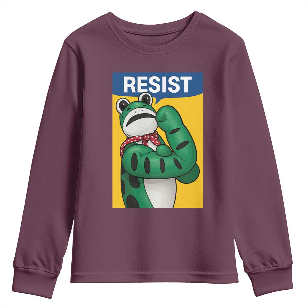 Resist Rosie Frog Youth Sweatshirt Protest Parody Feminist Retro Poster TS02 Maroon Print Your Wear
