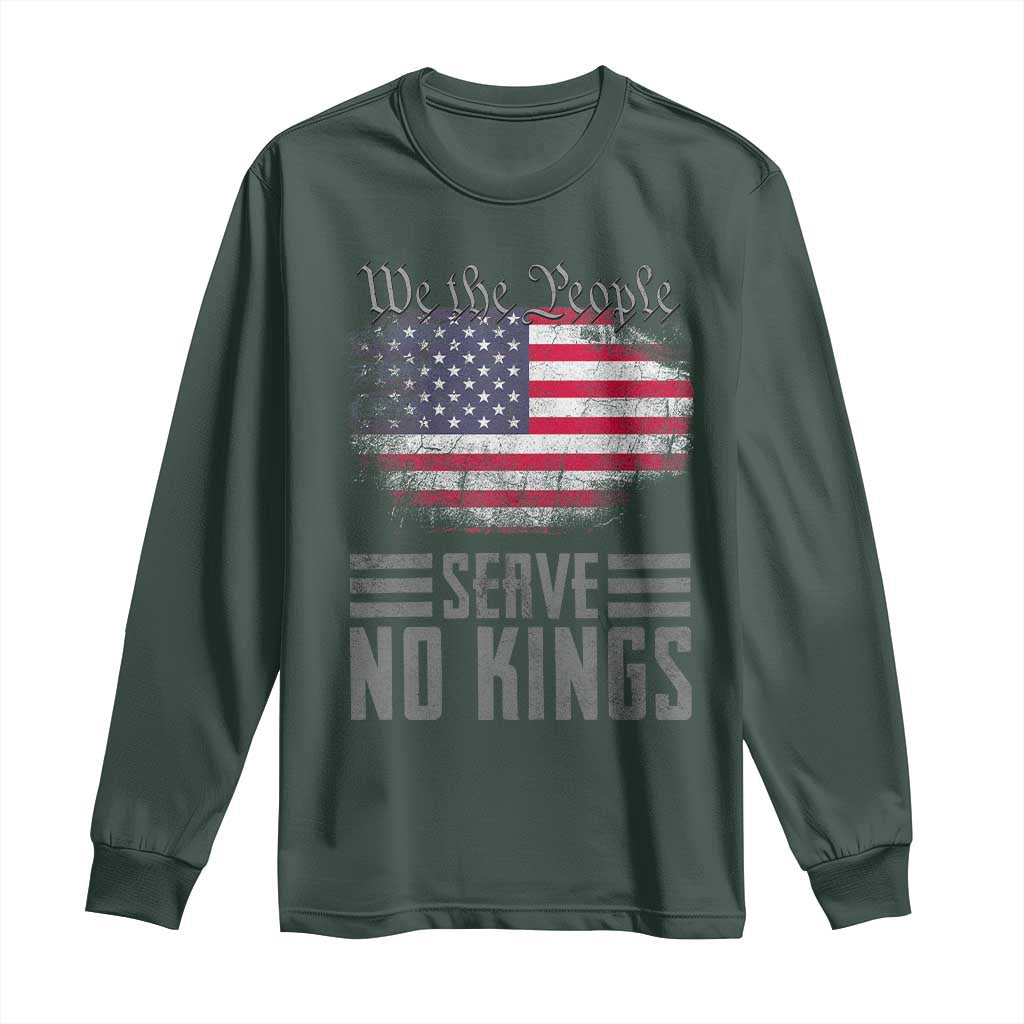We The People Serve No Kings Long Sleeve Shirt Patriotic Eagle American Flag TS02 Dark Forest Green Print Your Wear