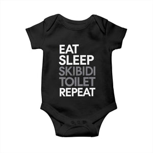 Eat Sleep Skibidi Toilet Repeat Baby Onesie Funny Gen Alpha Slang TS02 Black Print Your Wear