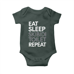 Eat Sleep Skibidi Toilet Repeat Baby Onesie Funny Gen Alpha Slang TS02 Dark Forest Green Print Your Wear