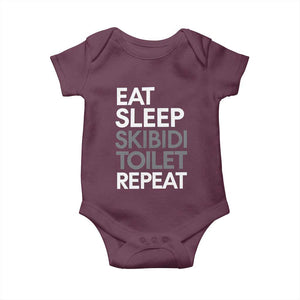 Eat Sleep Skibidi Toilet Repeat Baby Onesie Funny Gen Alpha Slang TS02 Maroon Print Your Wear