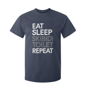 Eat Sleep Skibidi Toilet Repeat T Shirt For Kid Funny Gen Alpha Slang TS02 Navy Print Your Wear