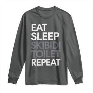 Eat Sleep Skibidi Toilet Repeat Long Sleeve Shirt Funny Gen Alpha Slang TS02 Dark Heather Print Your Wear