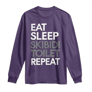 Eat Sleep Skibidi Toilet Repeat Long Sleeve Shirt Funny Gen Alpha Slang TS02 Purple Print Your Wear