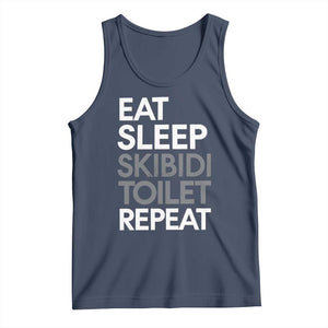 Eat Sleep Skibidi Toilet Repeat Tank Top Funny Gen Alpha Slang TS02 Navy Print Your Wear