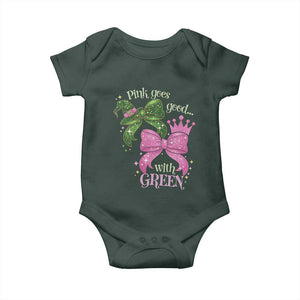 Green and Pink Coquette Bow Baby Onesie Pink Goes Good With Green TS02 Dark Forest Green Print Your Wear