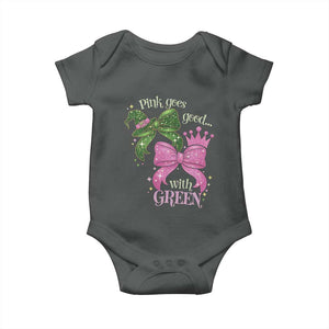 Green and Pink Coquette Bow Baby Onesie Pink Goes Good With Green TS02 Dark Heather Print Your Wear