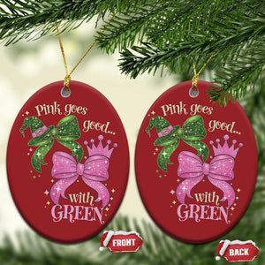 Green and Pink Coquette Bow Christmas Ornament Pink Goes Good With Green TS02 Oval Red Print Your Wear