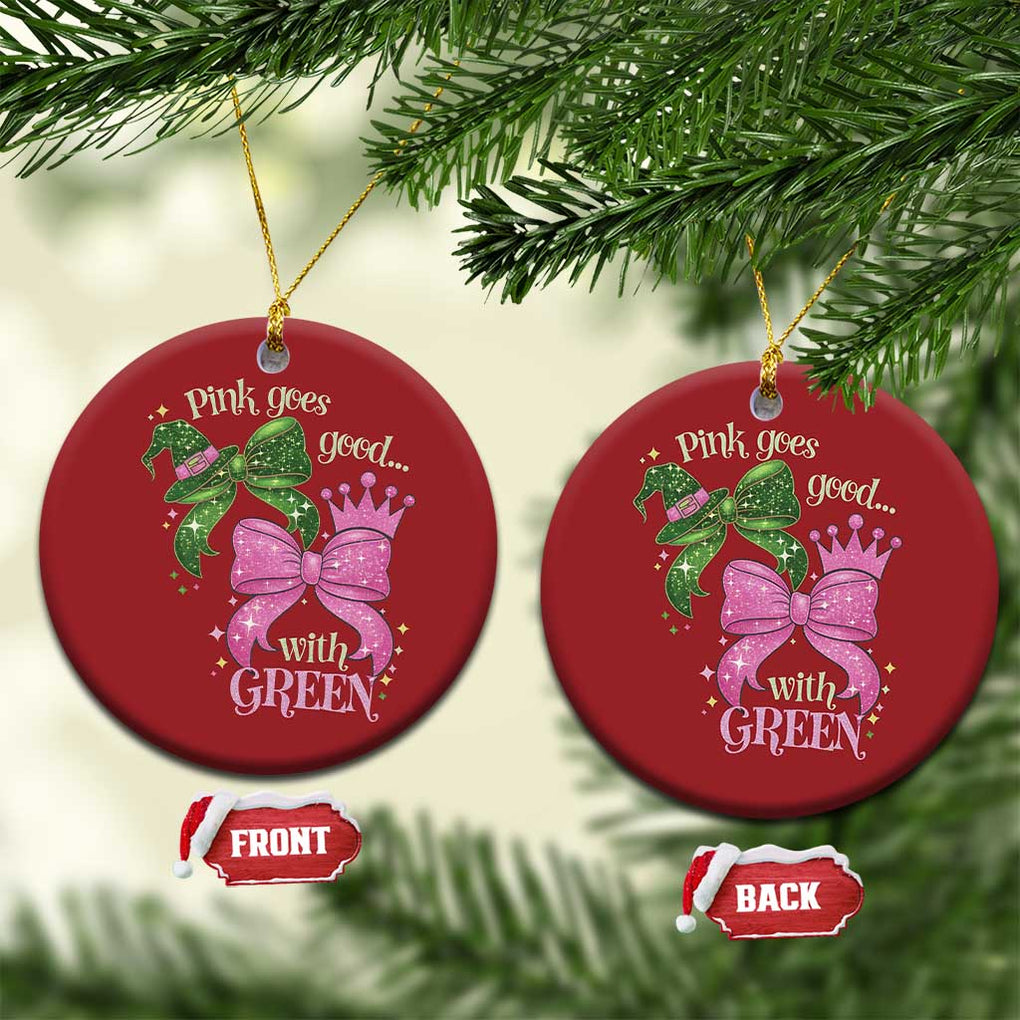 Green and Pink Coquette Bow Christmas Ornament Pink Goes Good With Green TS02 Circle Red Print Your Wear