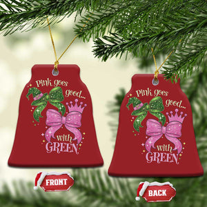 Green and Pink Coquette Bow Christmas Ornament Pink Goes Good With Green TS02 Bell Flake Red Print Your Wear