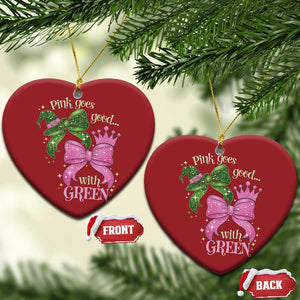 Green and Pink Coquette Bow Christmas Ornament Pink Goes Good With Green TS02 Heart Red Print Your Wear