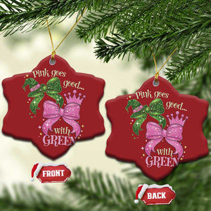 Green and Pink Coquette Bow Christmas Ornament Pink Goes Good With Green TS02 Snow Flake Red Print Your Wear