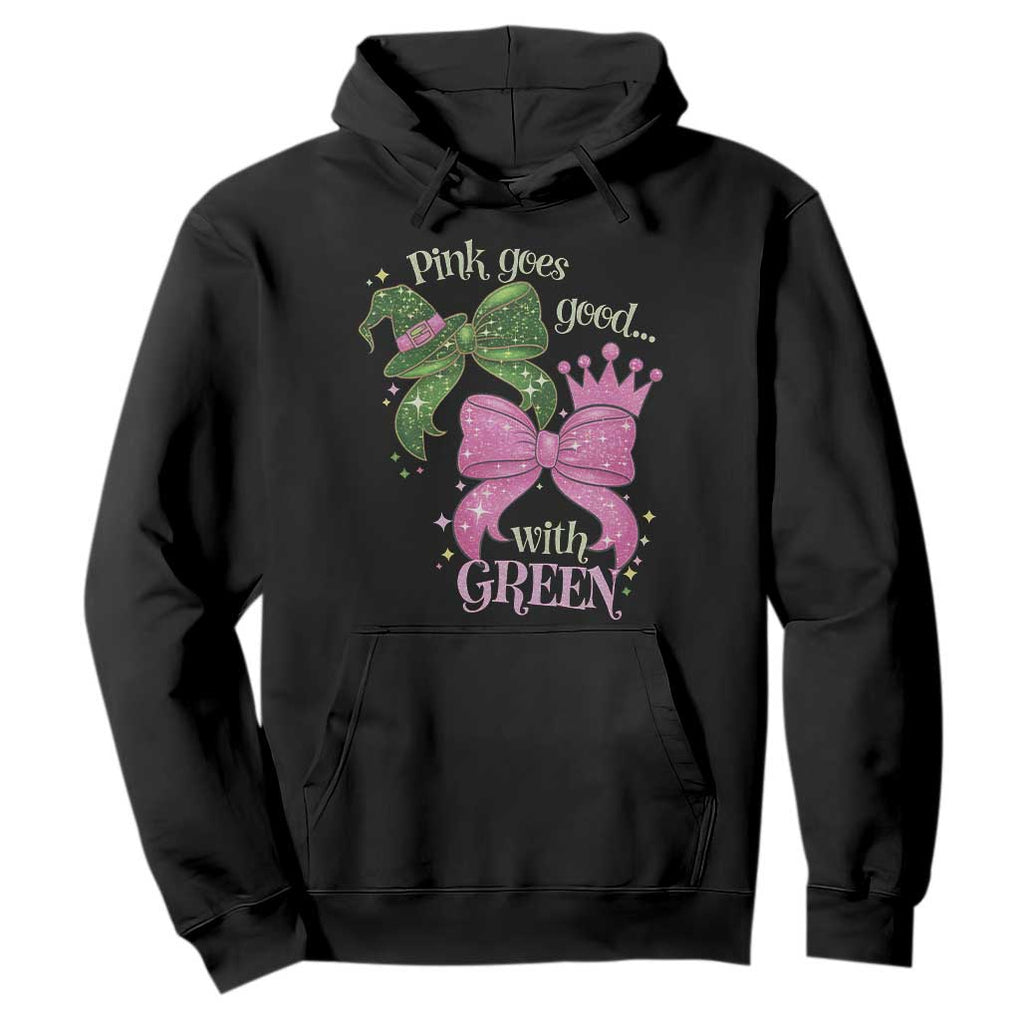 Green and Pink Coquette Bow Hoodie Pink Goes Good With Green TS02 Black Print Your Wear