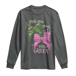 Green and Pink Coquette Bow Long Sleeve Shirt Pink Goes Good With Green TS02 Dark Heather Print Your Wear