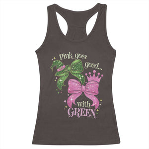 Green and Pink Coquette Bow Racerback Tank Top Pink Goes Good With Green TS02 Dark Chocolate Print Your Wear