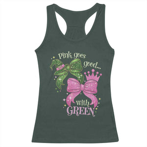 Green and Pink Coquette Bow Racerback Tank Top Pink Goes Good With Green TS02 Dark Forest Green Print Your Wear