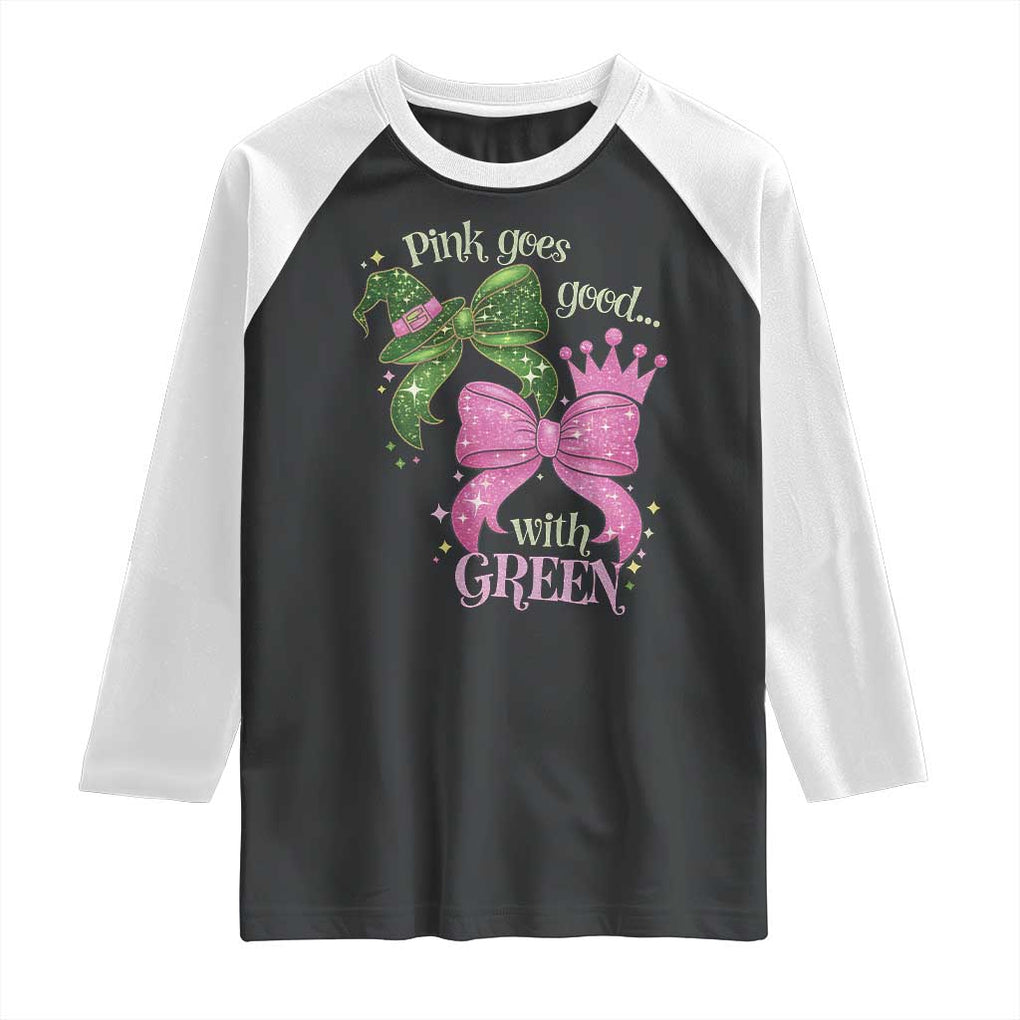 Green and Pink Coquette Bow Raglan Shirt Pink Goes Good With Green TS02 Black White Print Your Wear