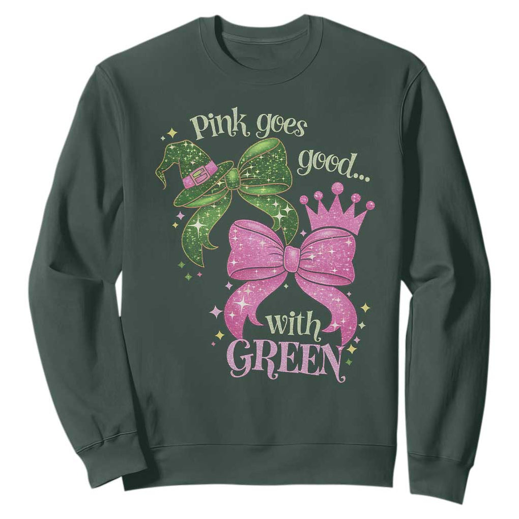 Green and Pink Coquette Bow Sweatshirt Pink Goes Good With Green TS02 Dark Forest Green Print Your Wear
