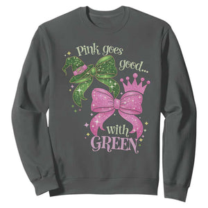 Green and Pink Coquette Bow Sweatshirt Pink Goes Good With Green TS02 Dark Heather Print Your Wear