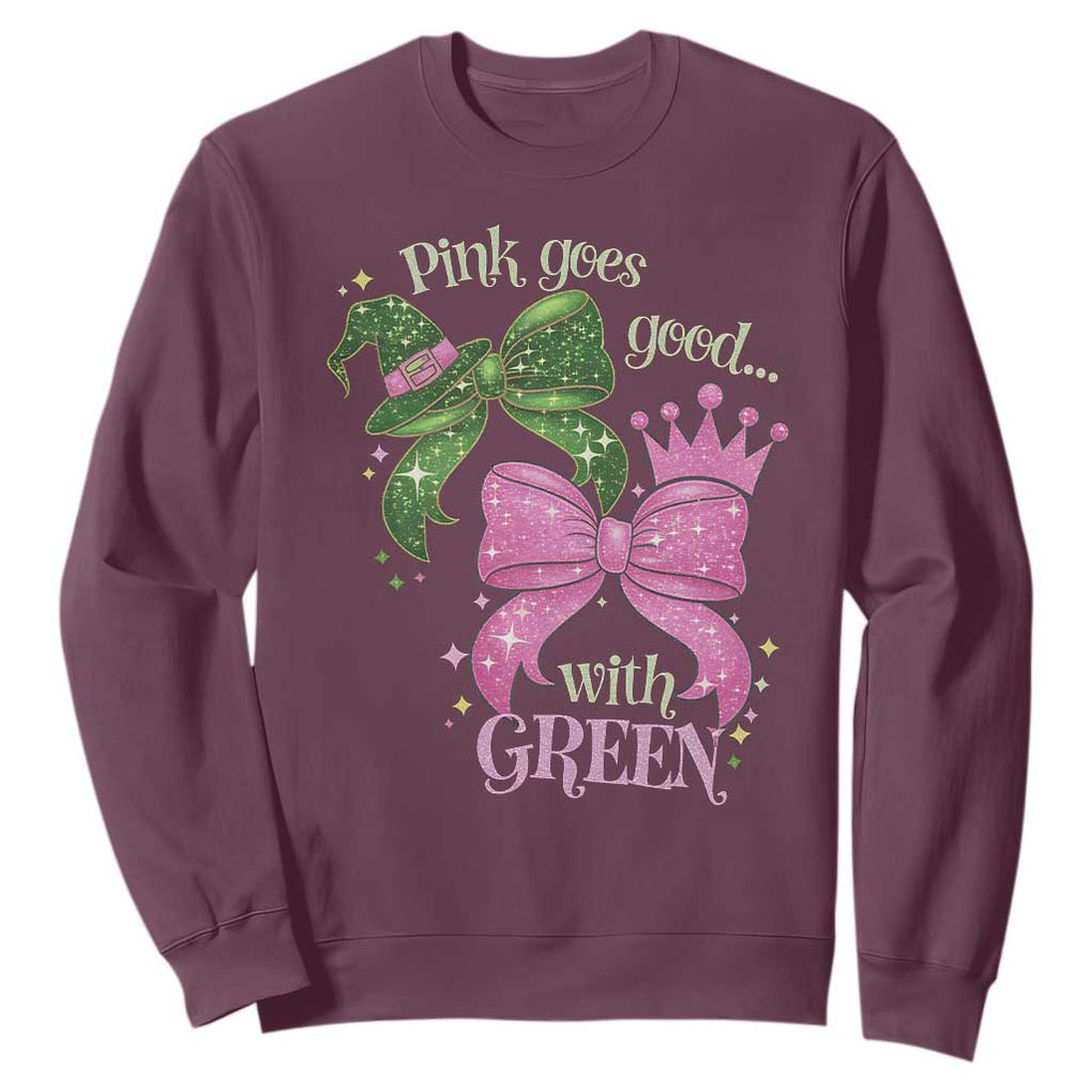 Green and Pink Coquette Bow Sweatshirt Pink Goes Good With Green TS02 Maroon Print Your Wear