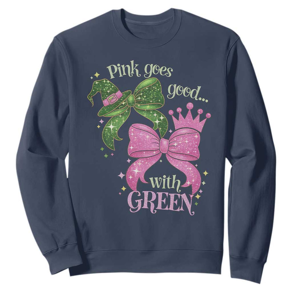 Green and Pink Coquette Bow Sweatshirt Pink Goes Good With Green TS02 Navy Print Your Wear