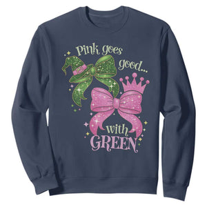 Green and Pink Coquette Bow Sweatshirt Pink Goes Good With Green TS02 Navy Print Your Wear