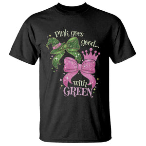 Green and Pink Coquette Bow T Shirt Pink Goes Good With Green TS02 Black Print Your Wear