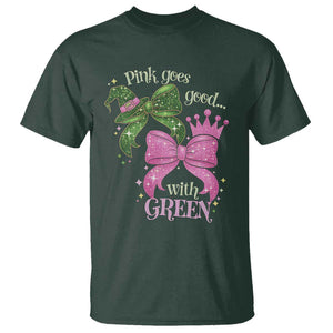 Green and Pink Coquette Bow T Shirt Pink Goes Good With Green TS02 Dark Forest Green Print Your Wear