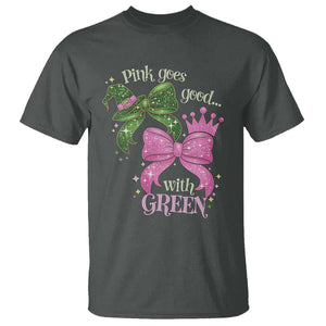 Green and Pink Coquette Bow T Shirt Pink Goes Good With Green TS02 Dark Heather Print Your Wear