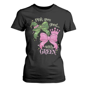 Green and Pink Coquette Bow T Shirt For Women Pink Goes Good With Green TS02 Black Print Your Wear