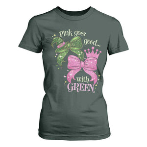 Green and Pink Coquette Bow T Shirt For Women Pink Goes Good With Green TS02 Dark Forest Green Print Your Wear